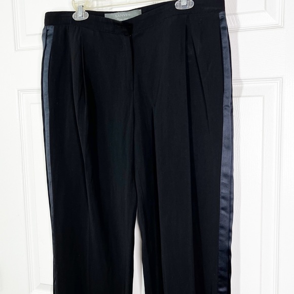 Lanvin Men’s Wool Linen Blend Tuxedo Pants in Black w/Blue Stripe Size 46 - Picture 5 of 11